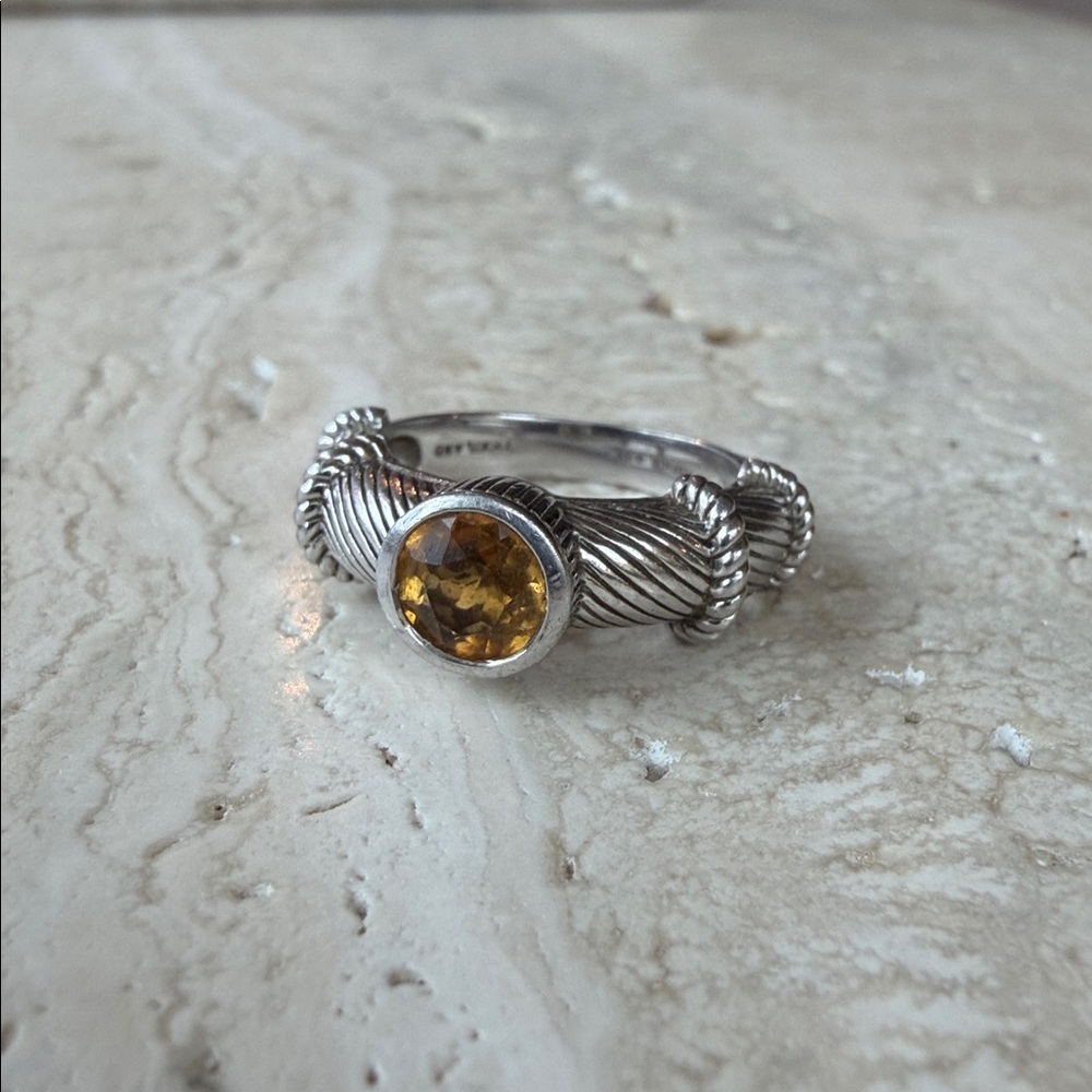 Judith Ripka Sterling Silver Citrine Ring 925 Textured Rope November Birthstone